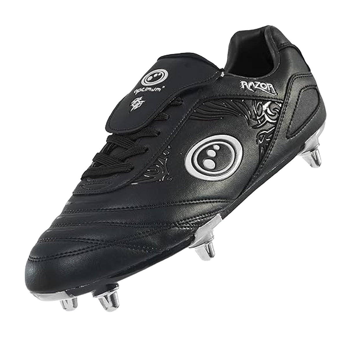 Optimum 6 Stud Razor Football Boots: Black/Silver