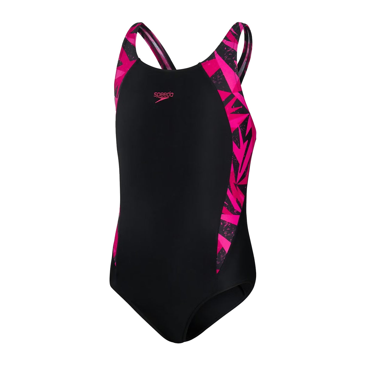 Speedo Girls Hyperboom Splice Muscleback Swimsuit: Black/Pink
