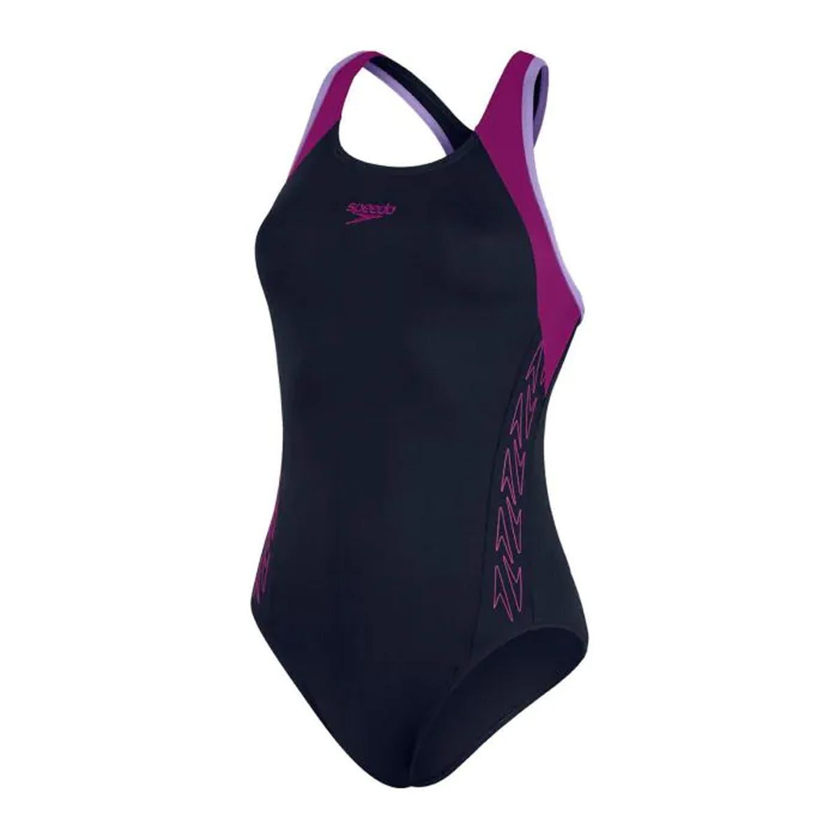Speedo Womens Hyperboom Flyback Swimsuit: Navy/Purple
