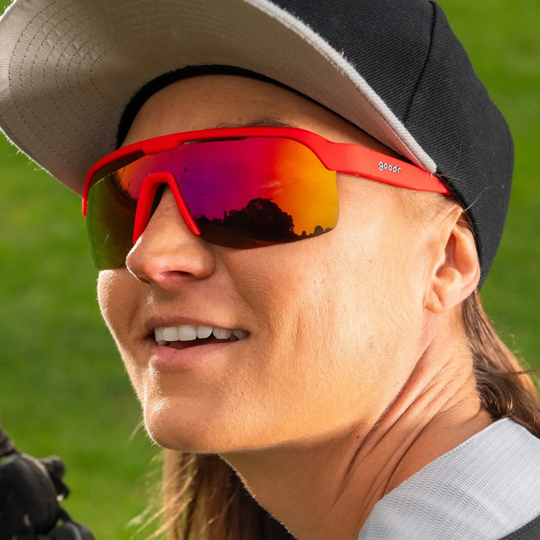 Goodr Dante's Inferno Sunglasses Rose Reflective Polarised Lenses: Red Frame
