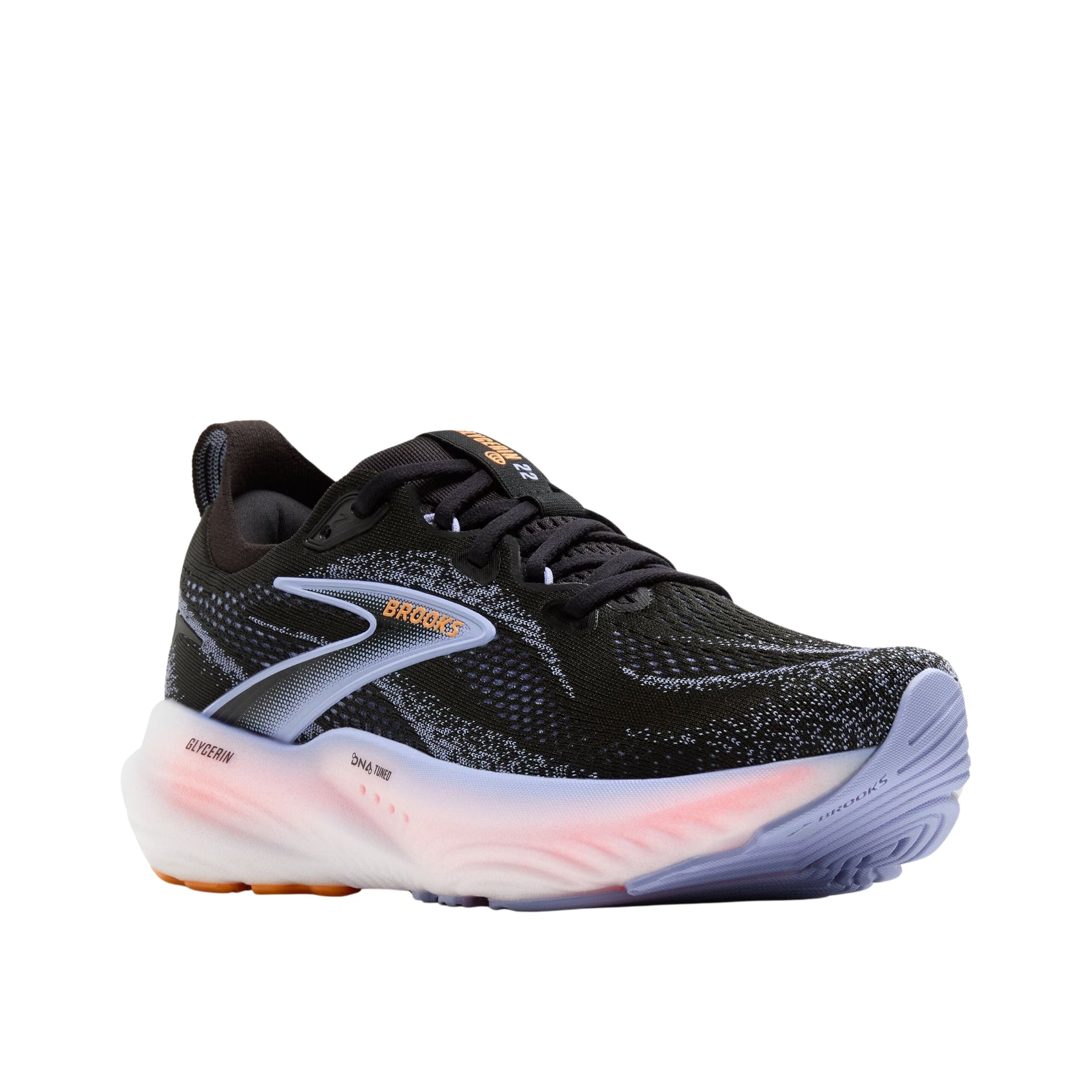 Brooks Glycerin 22 Womens Running Shoes: Black/Blue Heron/Orange