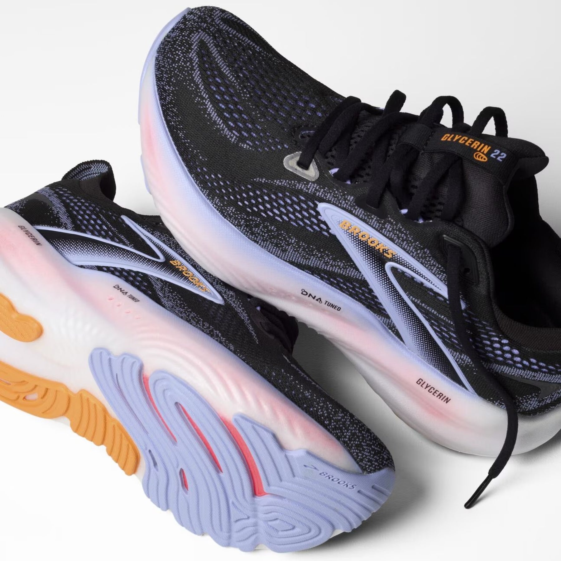 Brooks Glycerin 22 Womens Running Shoes: Black/Blue Heron/Orange