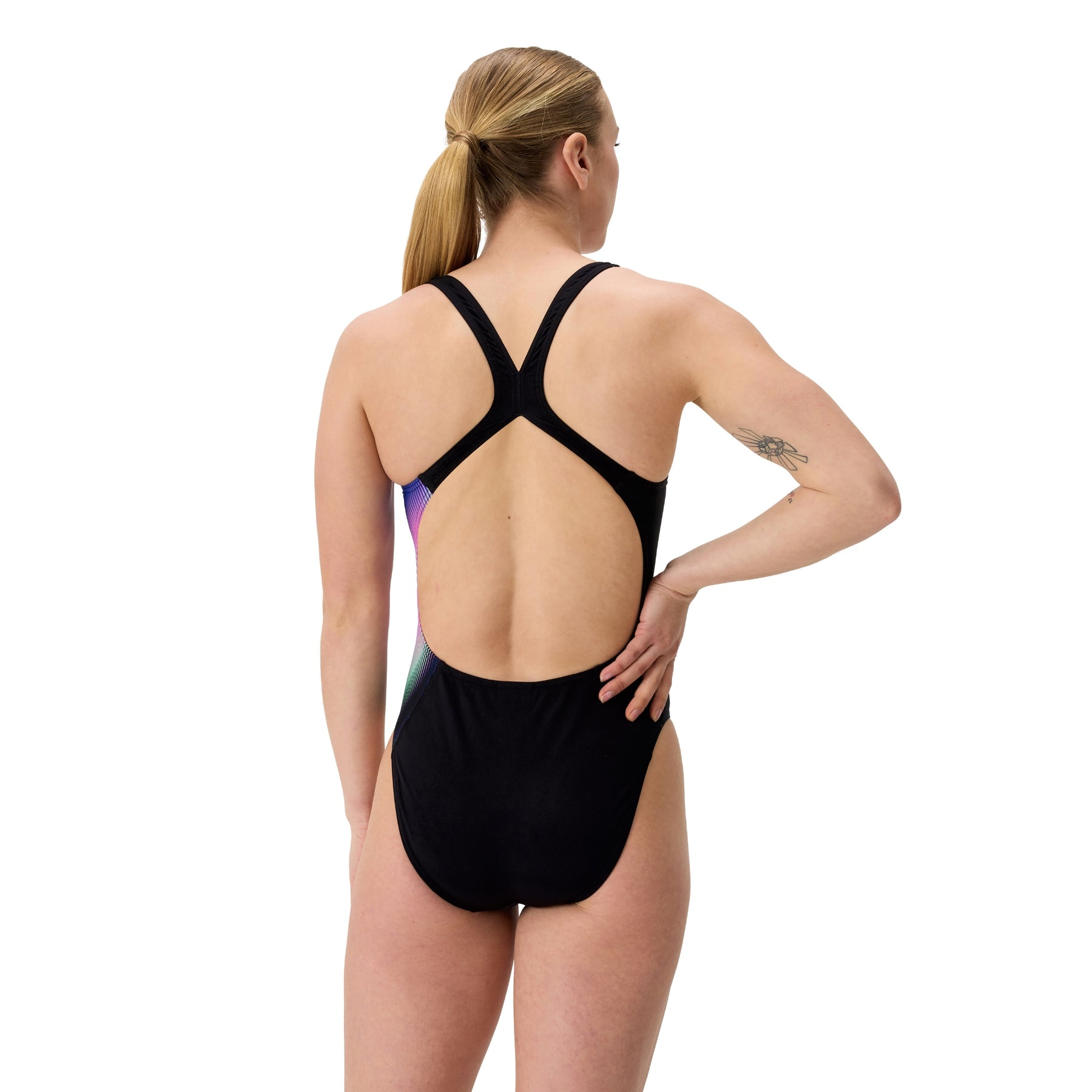 Speedo Women's Placement Printed PowerBack Swimsuit: Blurry Glass/Black