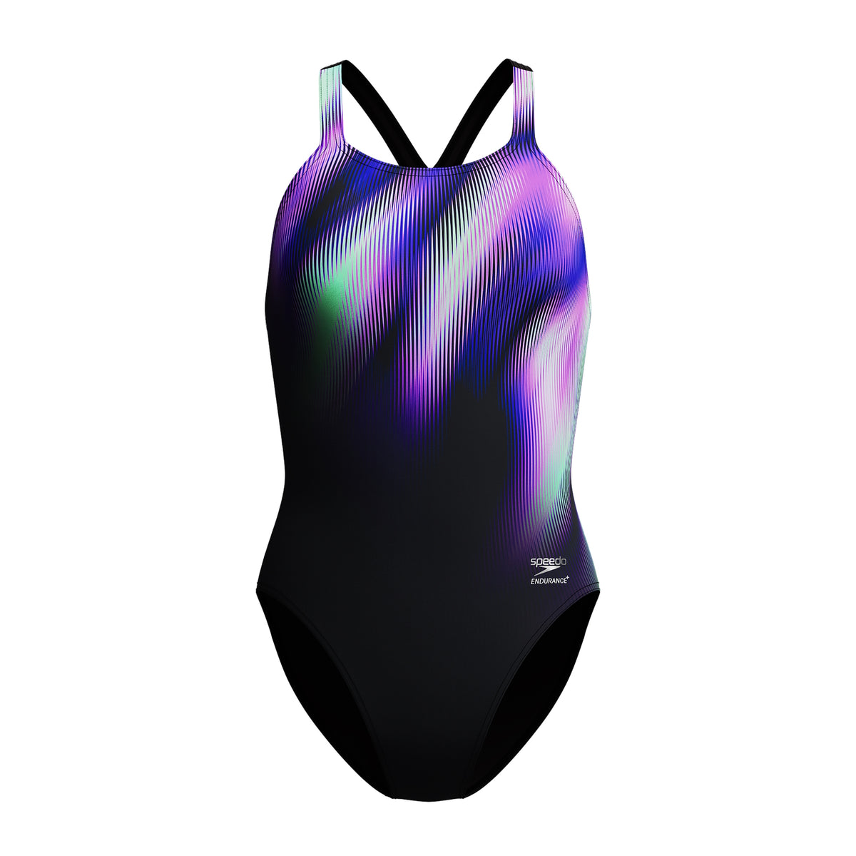 Speedo Women's Placement Printed PowerBack Swimsuit: Blurry Glass/Black