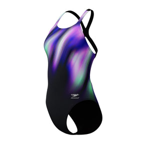 Speedo Women's Placement Printed PowerBack Swimsuit: Blurry Glass/Black