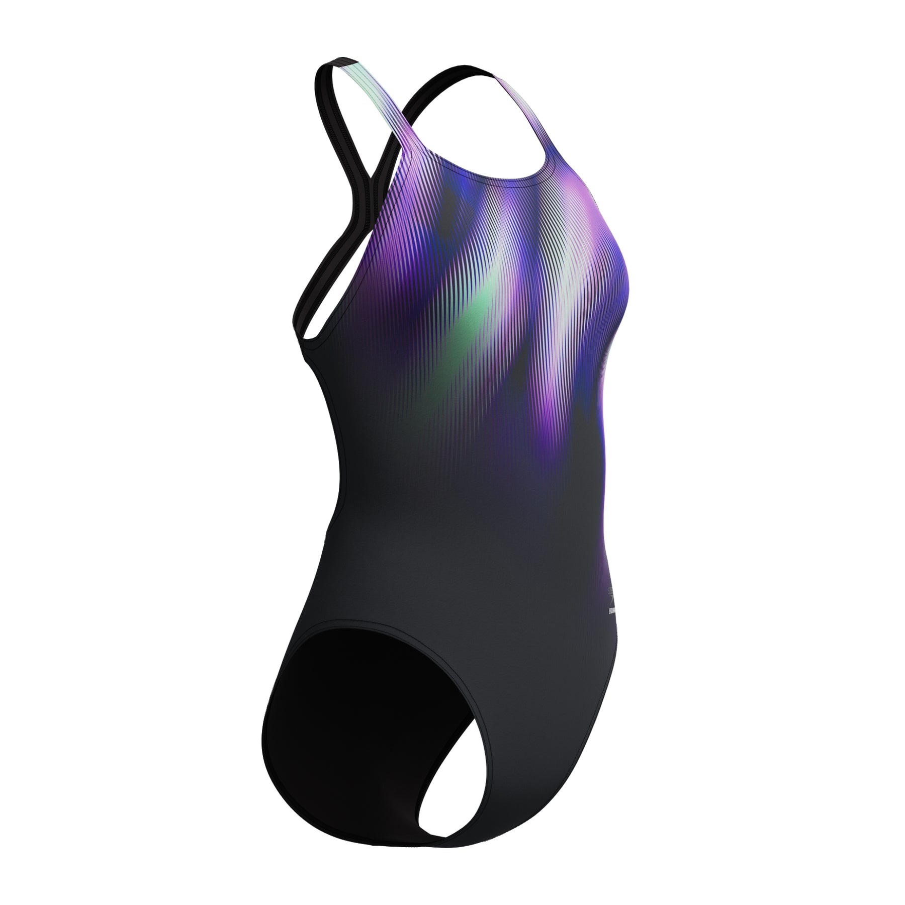 Speedo Women's Placement Printed PowerBack Swimsuit: Blurry Glass/Black