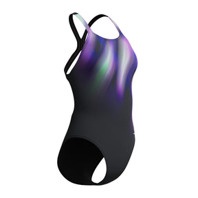Speedo Women's Placement Printed PowerBack Swimsuit: Blurry Glass/Black