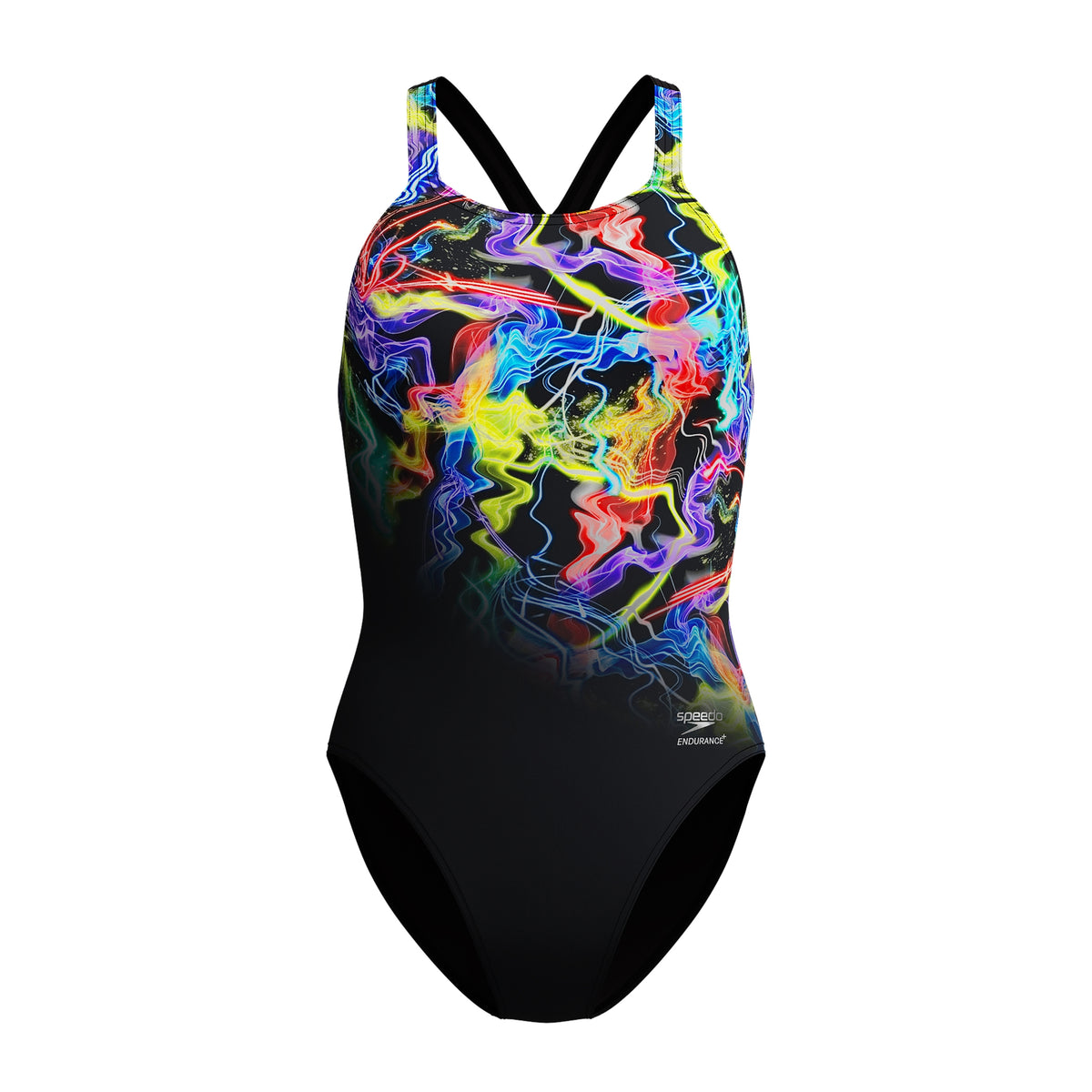 Speedo Women's Placement Printed PowerBack Swimsuit: Static Volta/Black