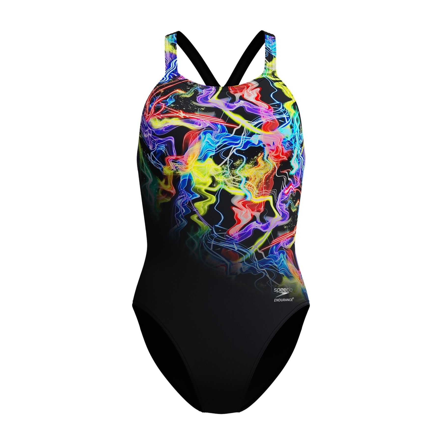 Speedo Women's Placement Printed PowerBack Swimsuit: Static Volta/Black