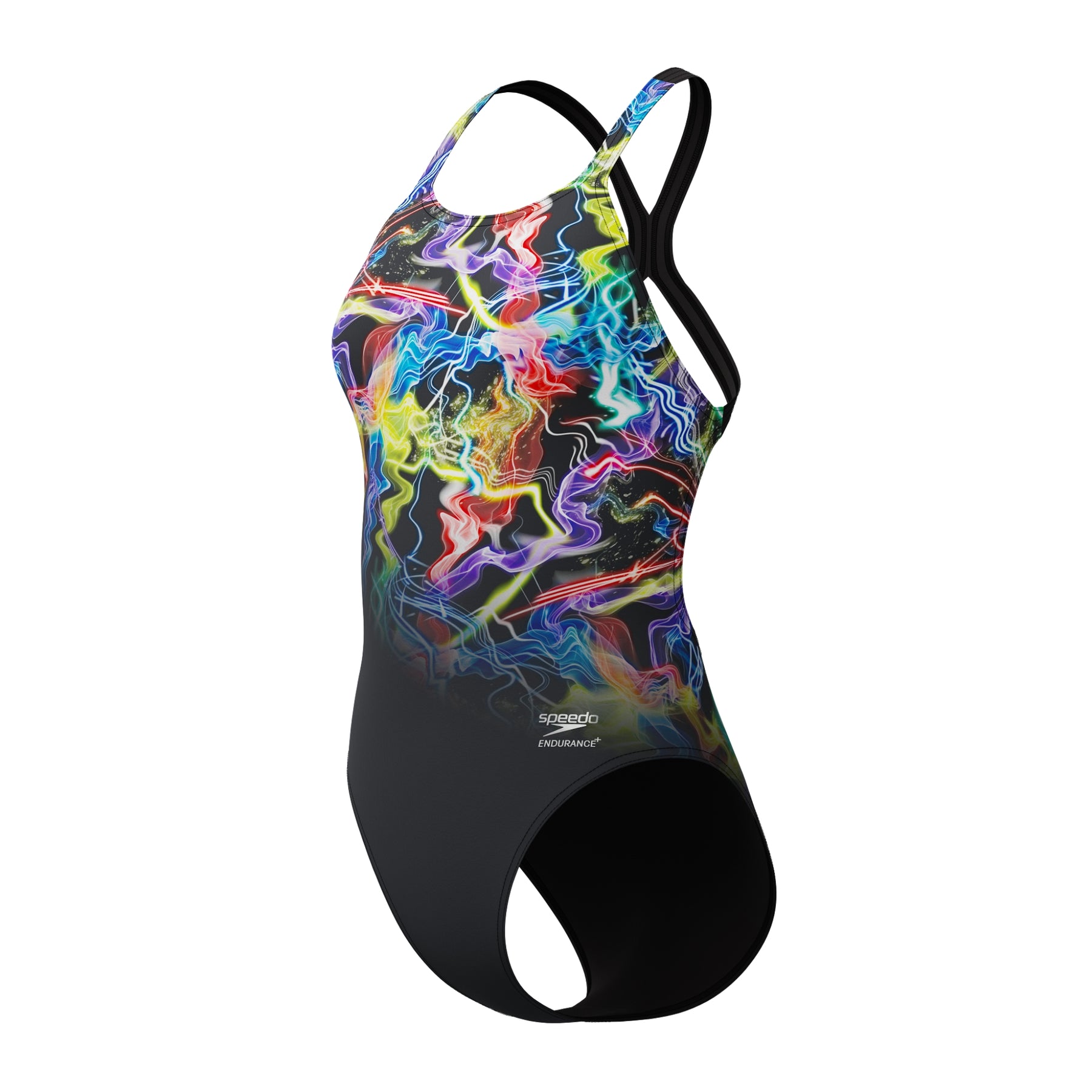Speedo Women's Placement Printed PowerBack Swimsuit: Static Volta/Black