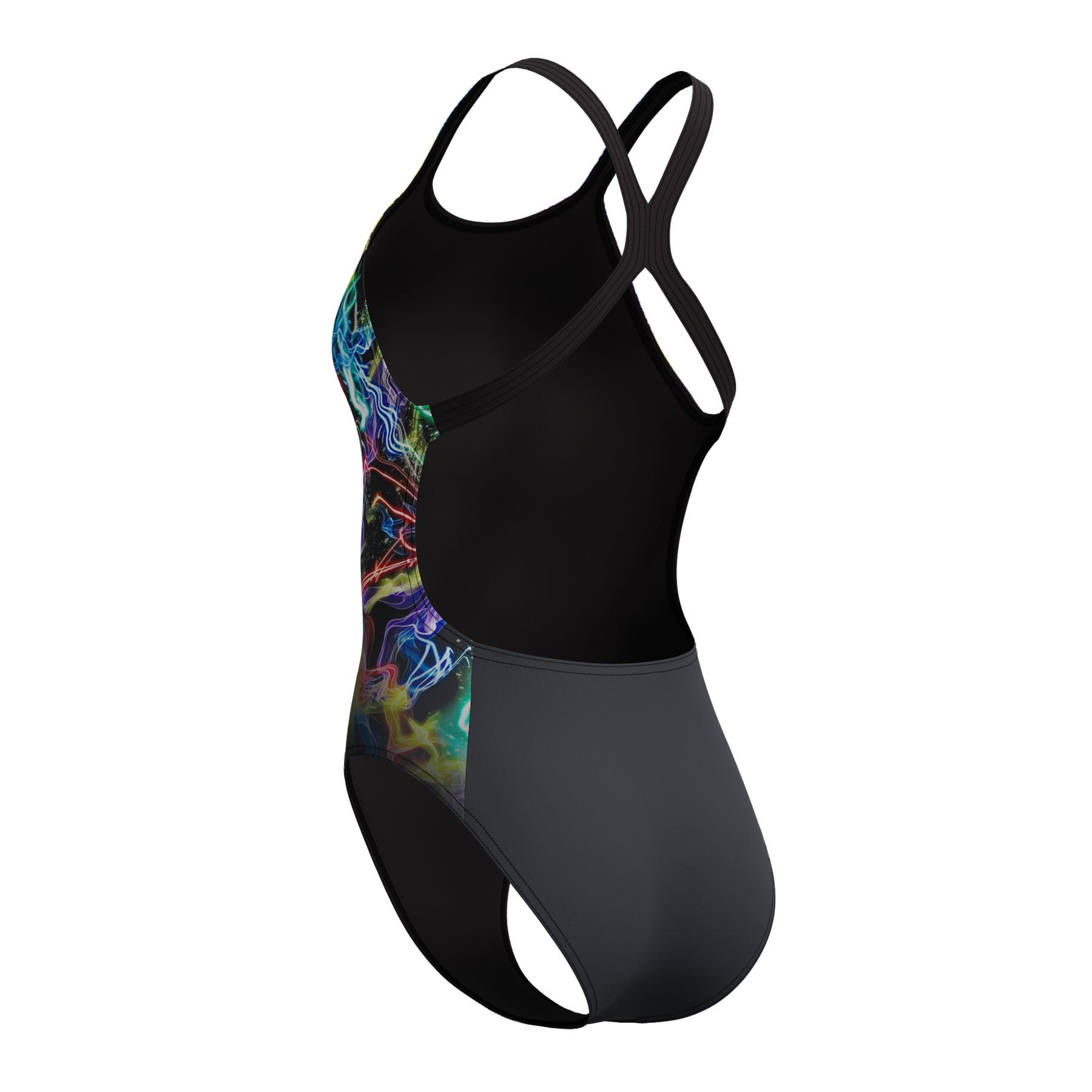 Speedo Women's Placement Printed PowerBack Swimsuit: Static Volta/Black