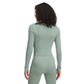 Under Armour Train Seamless Long Sleeve Womens Tee 2025: Silica Green/White