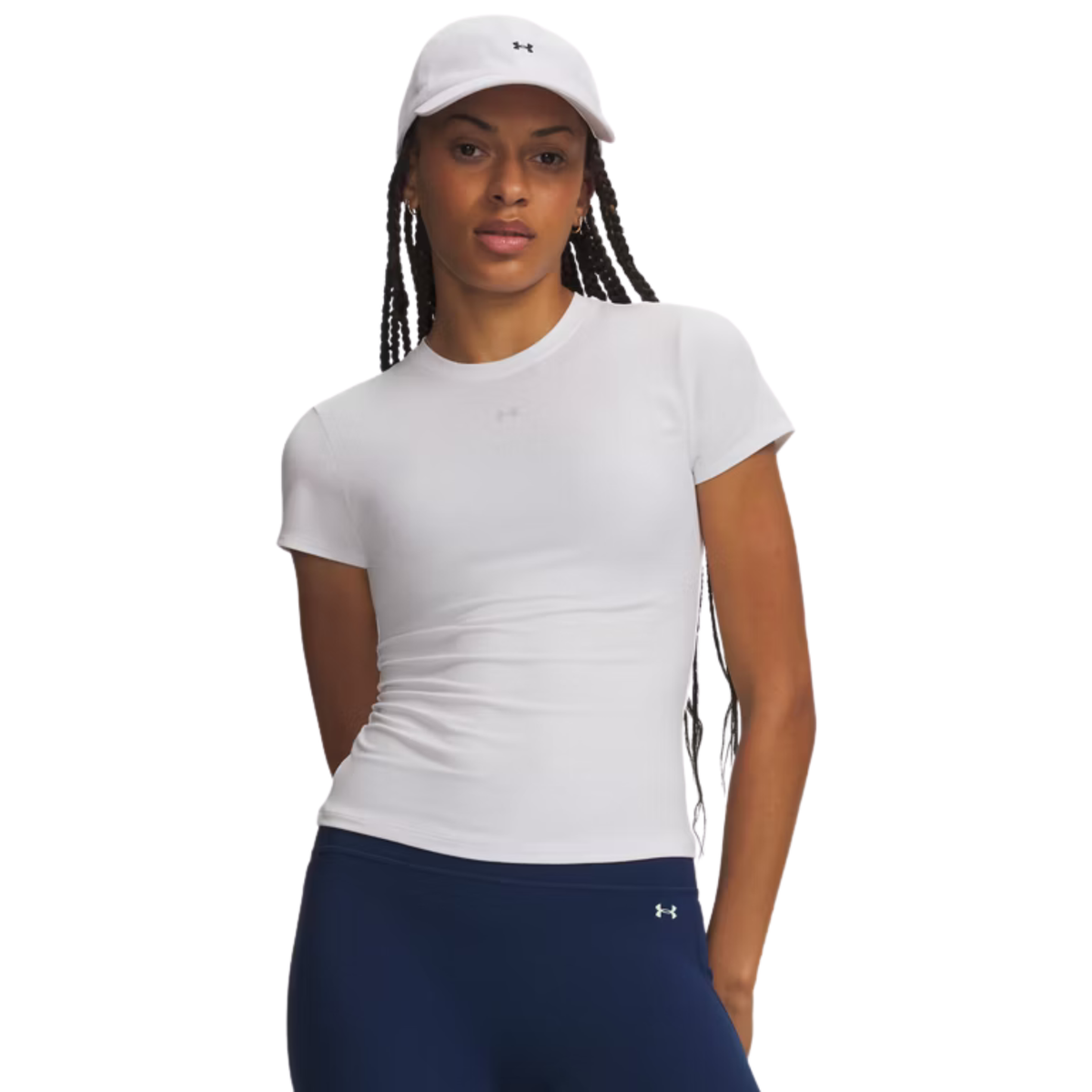 Under Armour Motion Fitted Women's SS Tee: White/Halo Grey