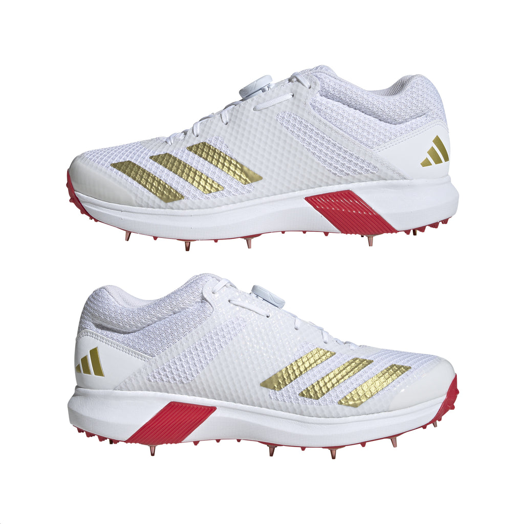 Adidas Adipower Vector Mid Spike Cricket Shoes: White/Gold/Red