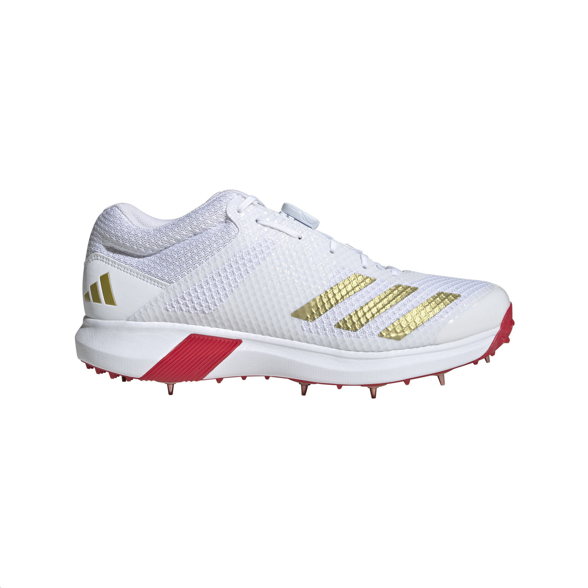 Adidas Adipower Vector Mid Spike Cricket Shoes: White/Gold/Red