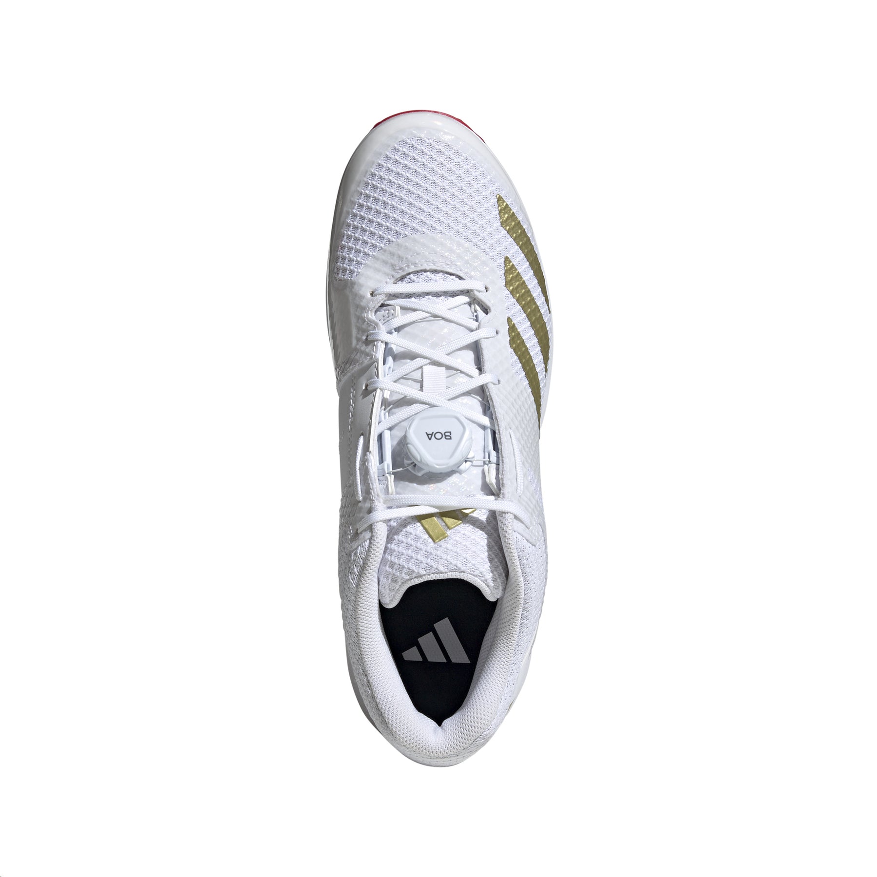 Adidas Adipower Vector Mid Spike Cricket Shoes: White/Gold/Red