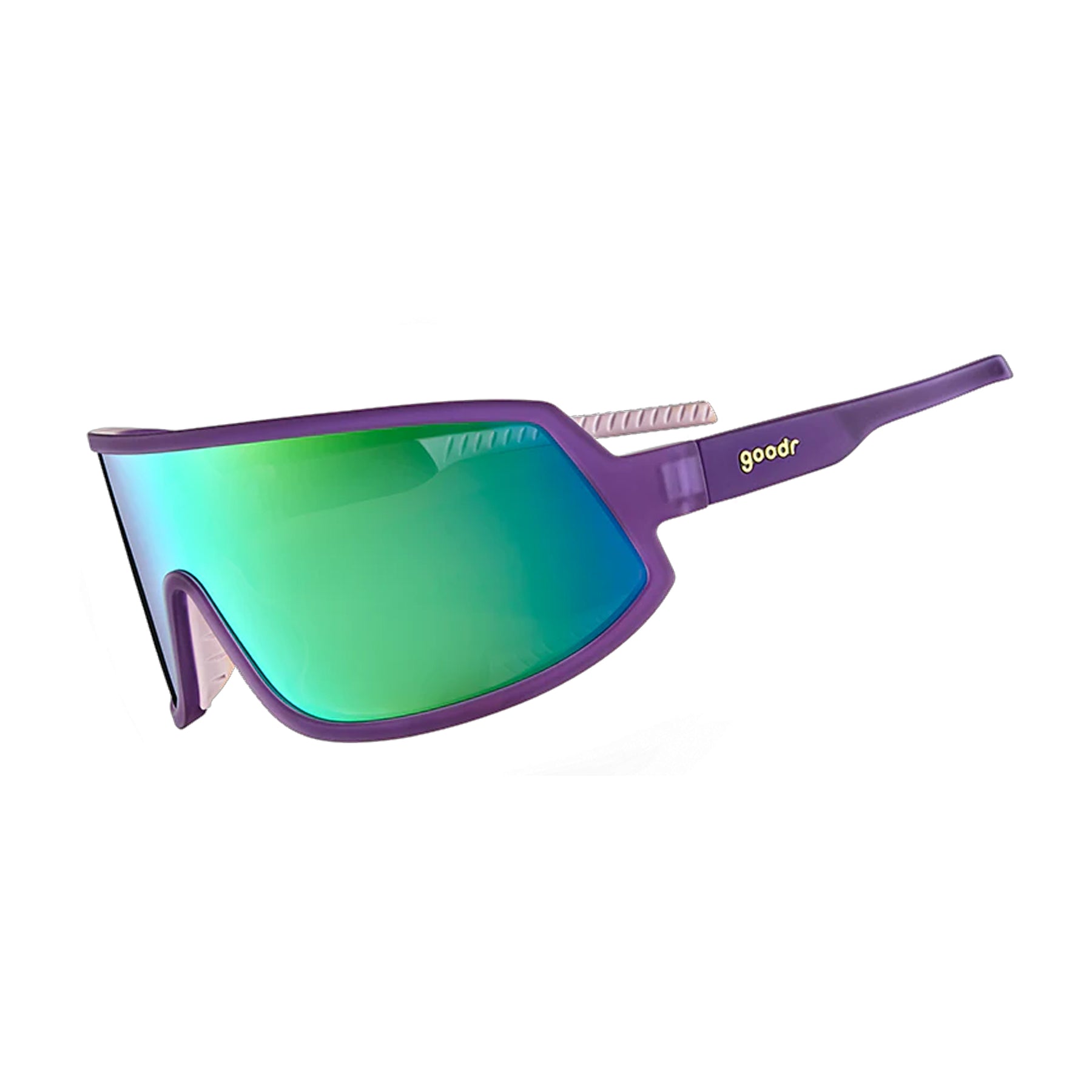 Goodr No Hands Sunglasses Green Yellow Reflective Polarised Lenses: Purple Frame