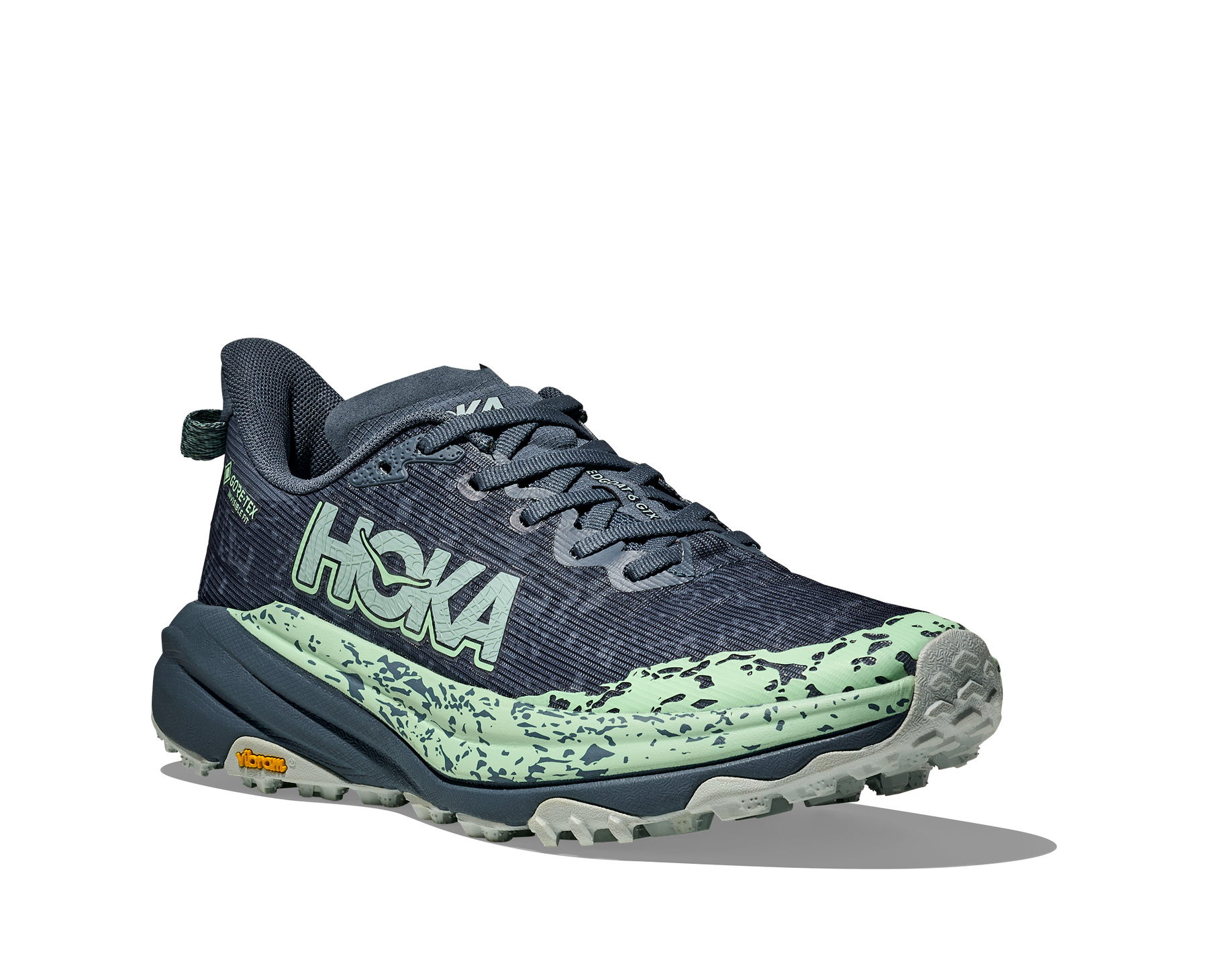 Hoka Speedgoat 6 GTX Womens Running Shoes: Thunder Cloud/Mint Fluorite - 8
