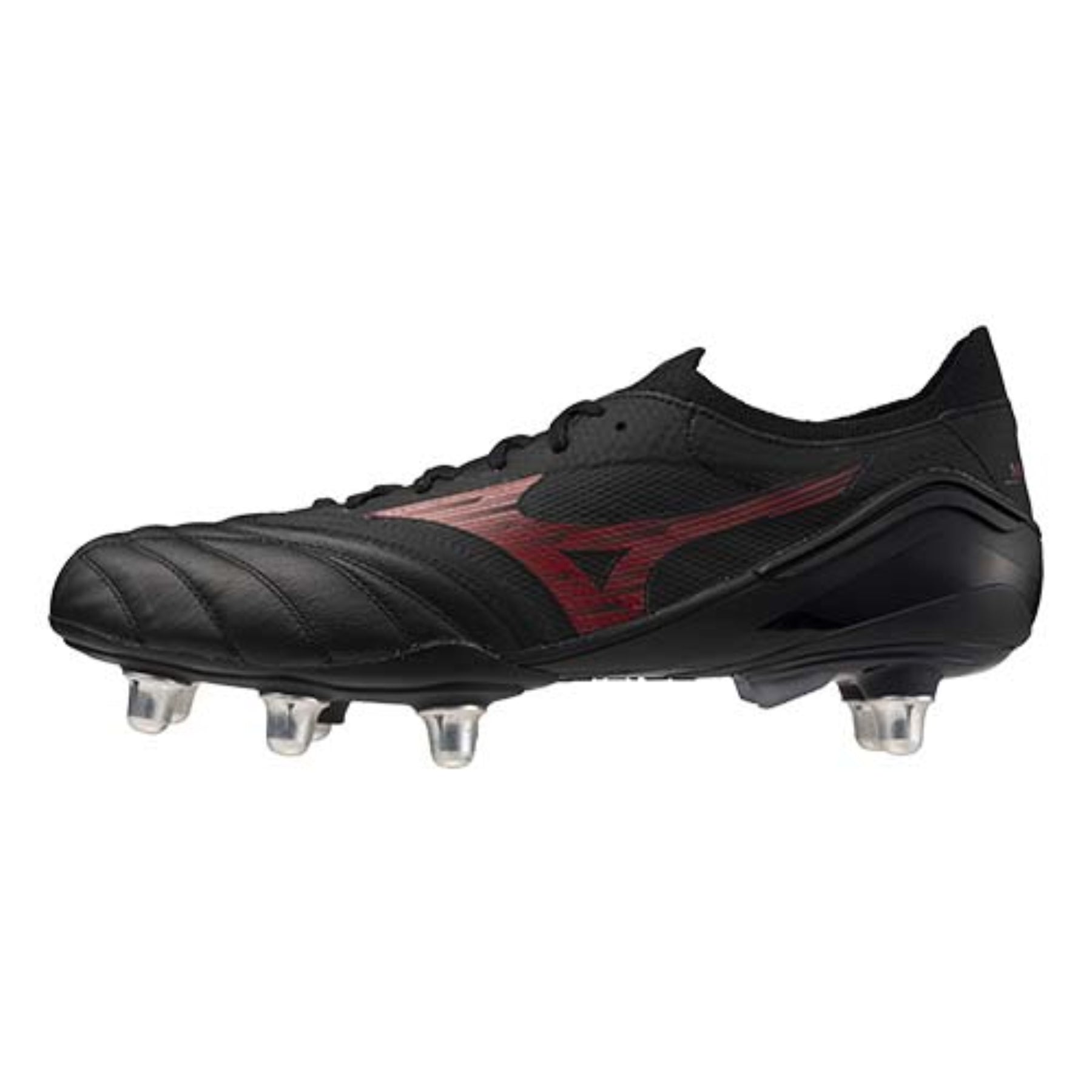 Mizuno Morelia Neo IV Elite Rugby Boots: Black/Morelia Red