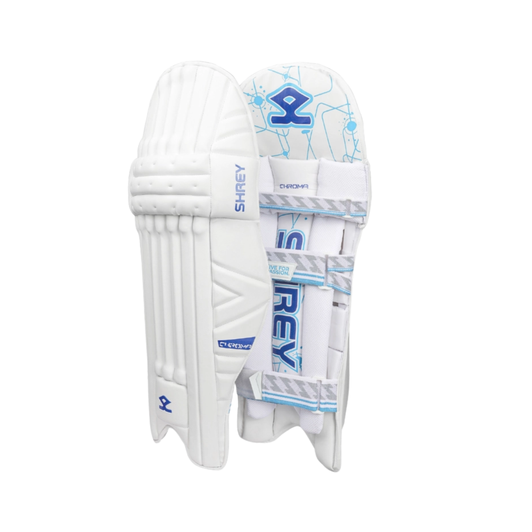 Shrey Chroma Cricket Legguard: Royal Blue/White