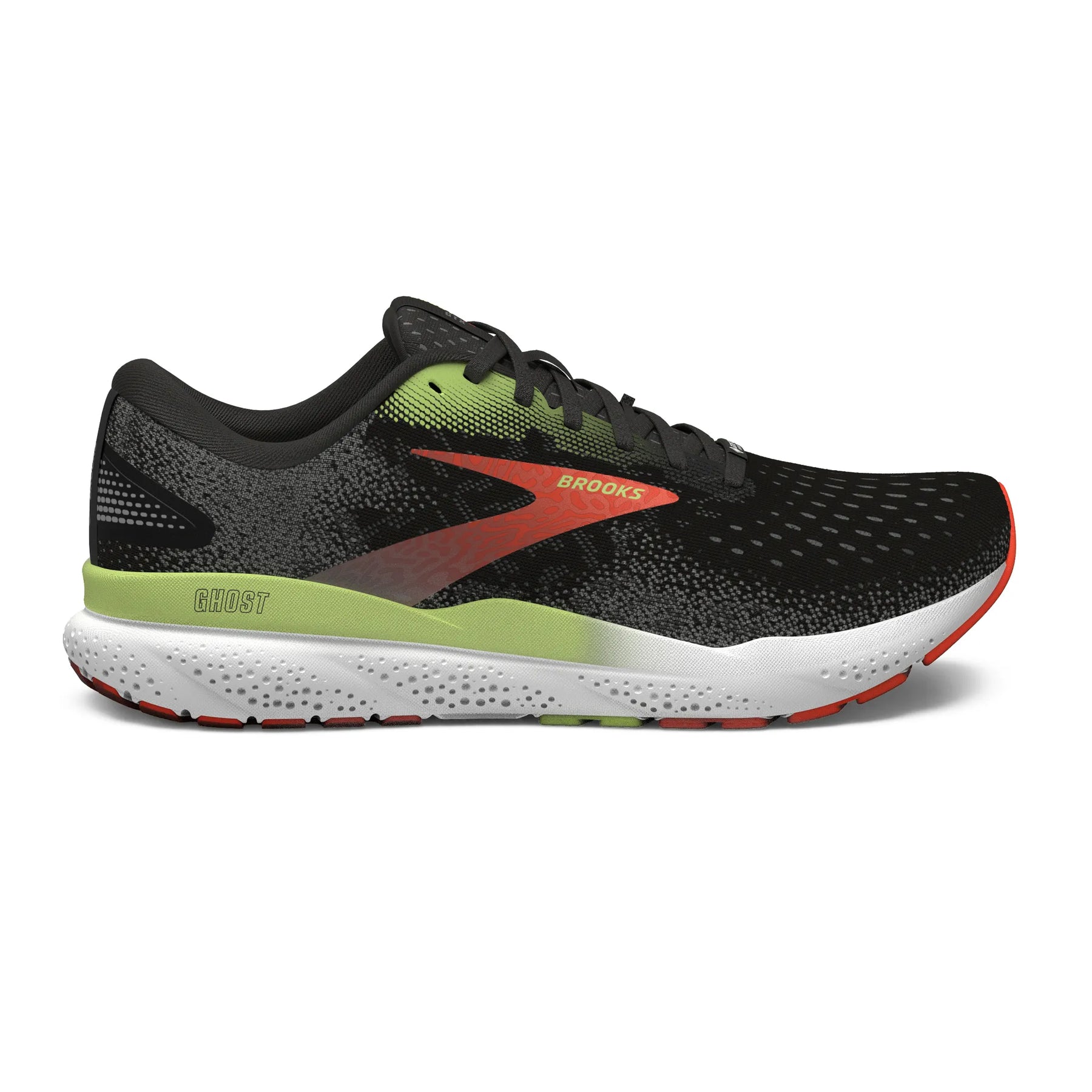 Brooks Ghost 16 Mens Running Shoes Black Mandarin Red Green