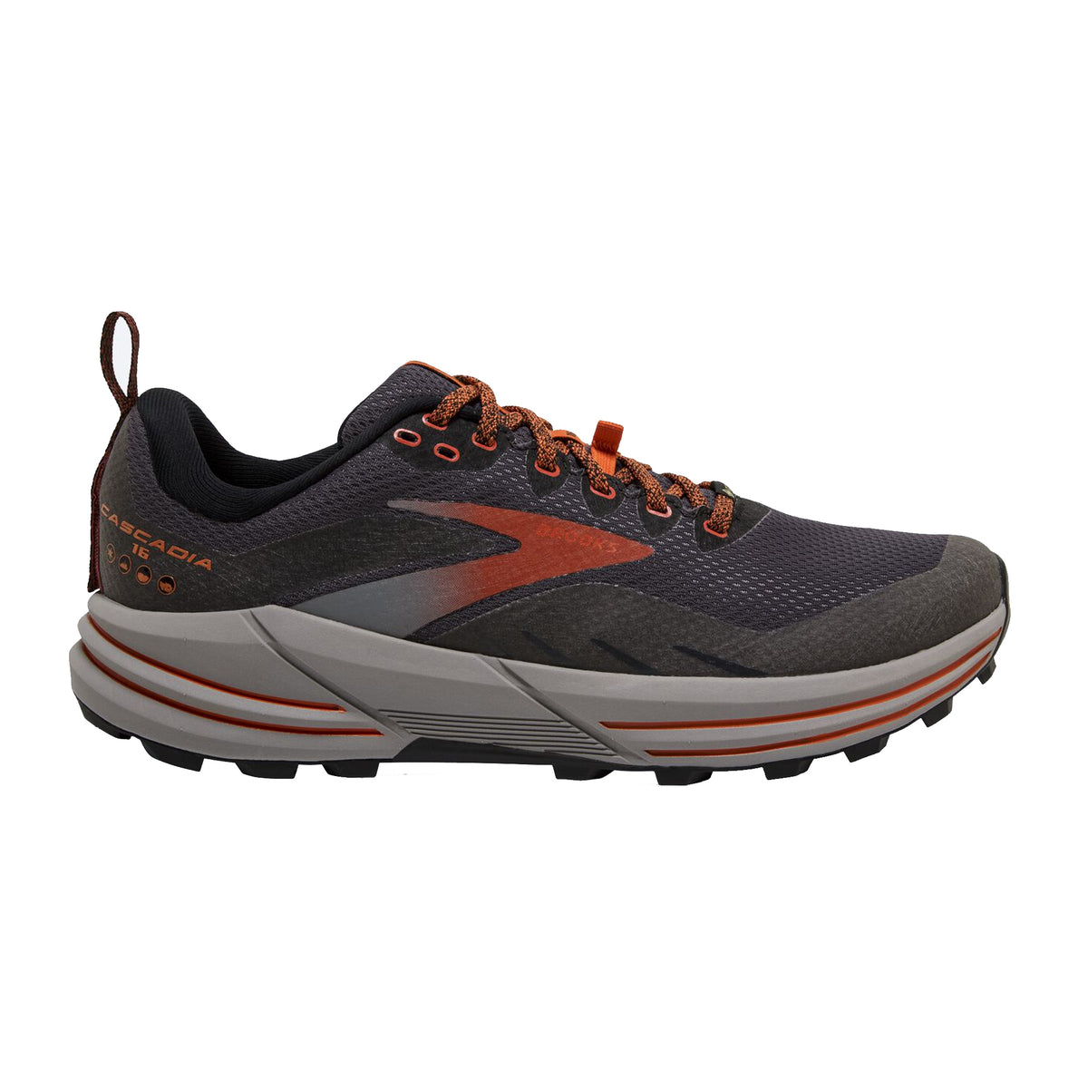 Brooks Cascadia 16 GTX Mens Running Shoes: Black/Ebony/Cinnabar