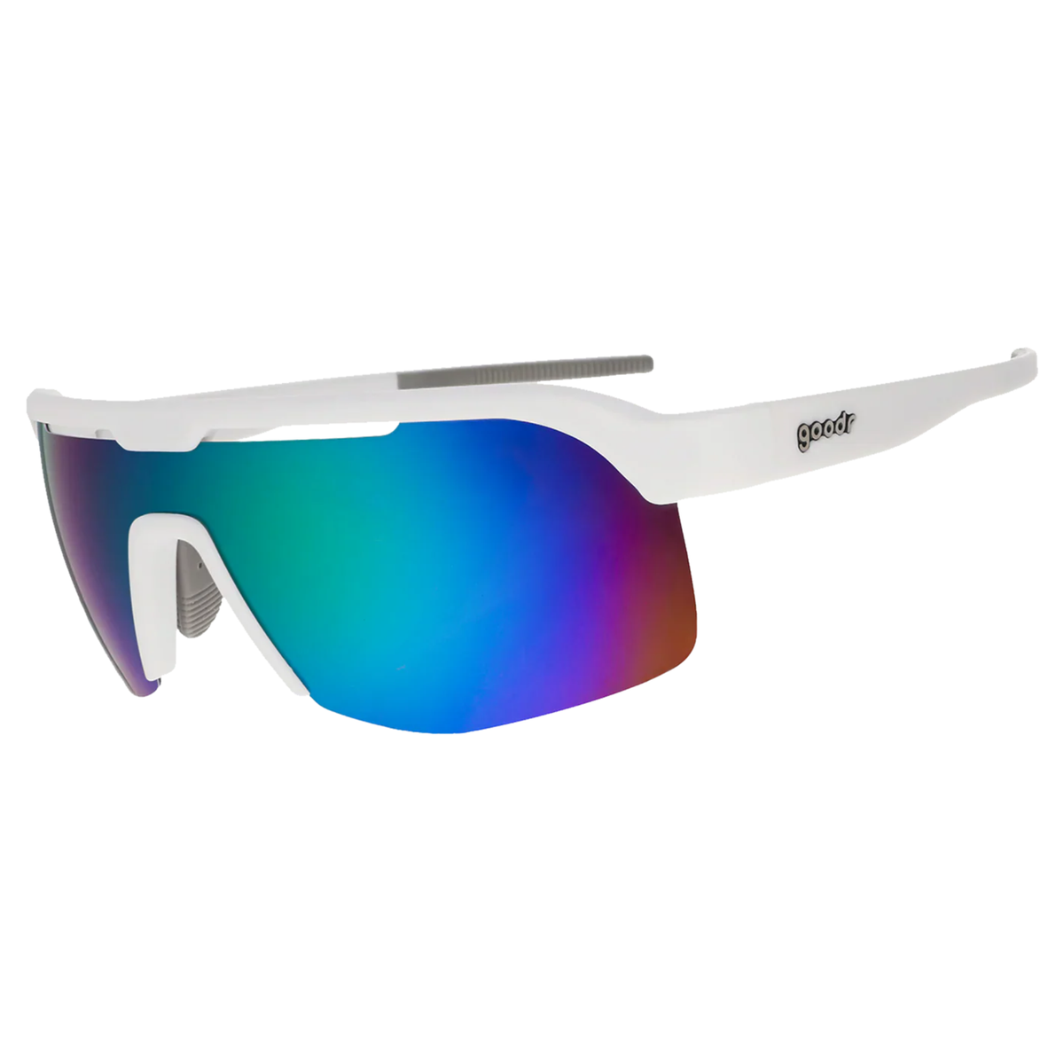 Goodr Aqua Shock Sunglasses Blue Reflective Polarised Lenses: White Frame
