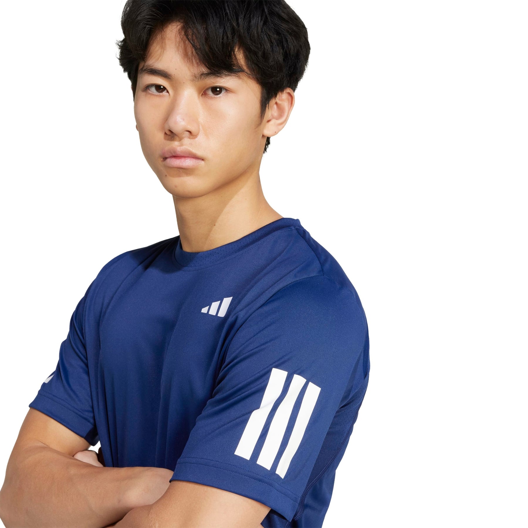 Adidas Club 3 Stripe Mens Tennis Tee: Navy