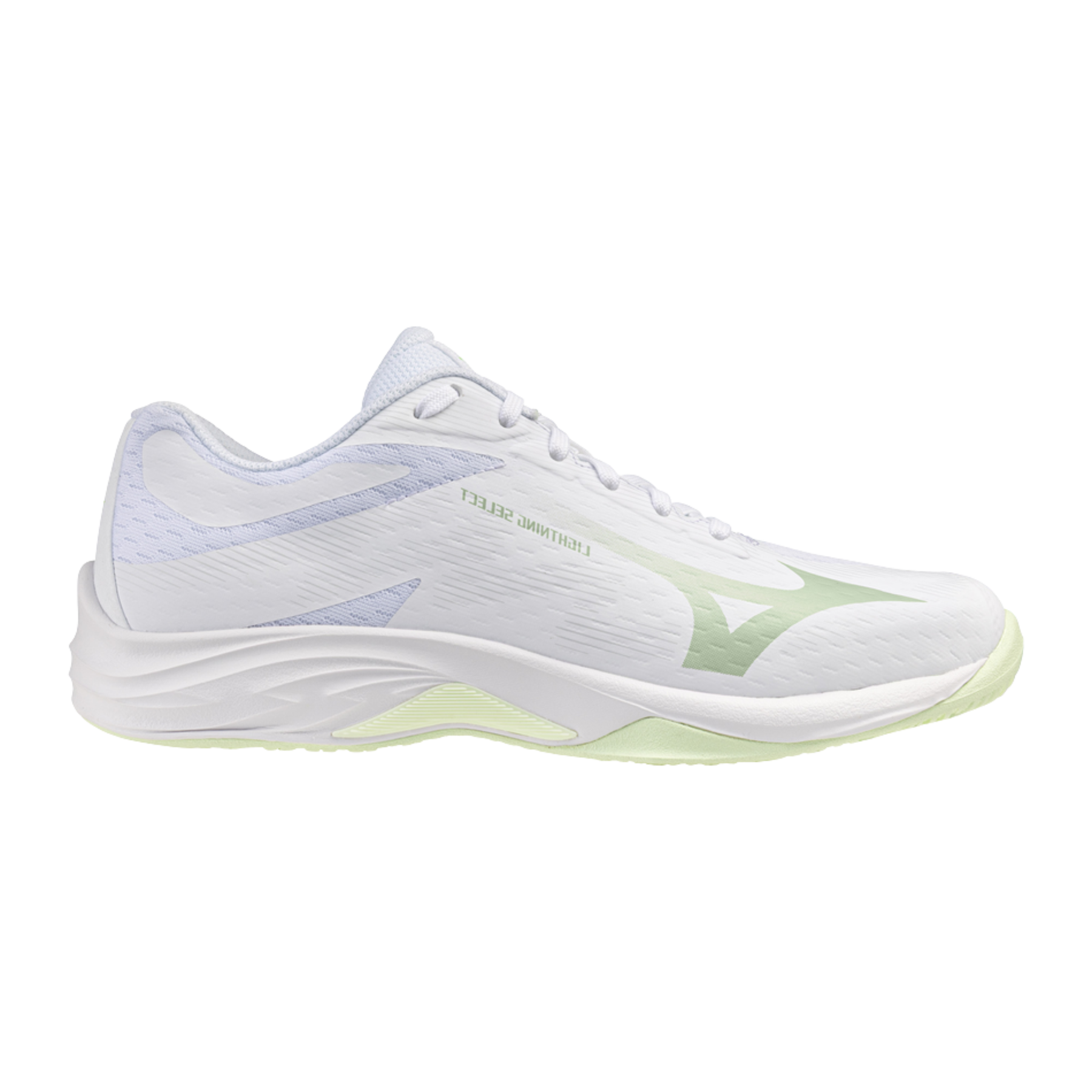Mizuno Lightening Select Women's Netball Shoes: White/Aqua Grey/Ambrosia