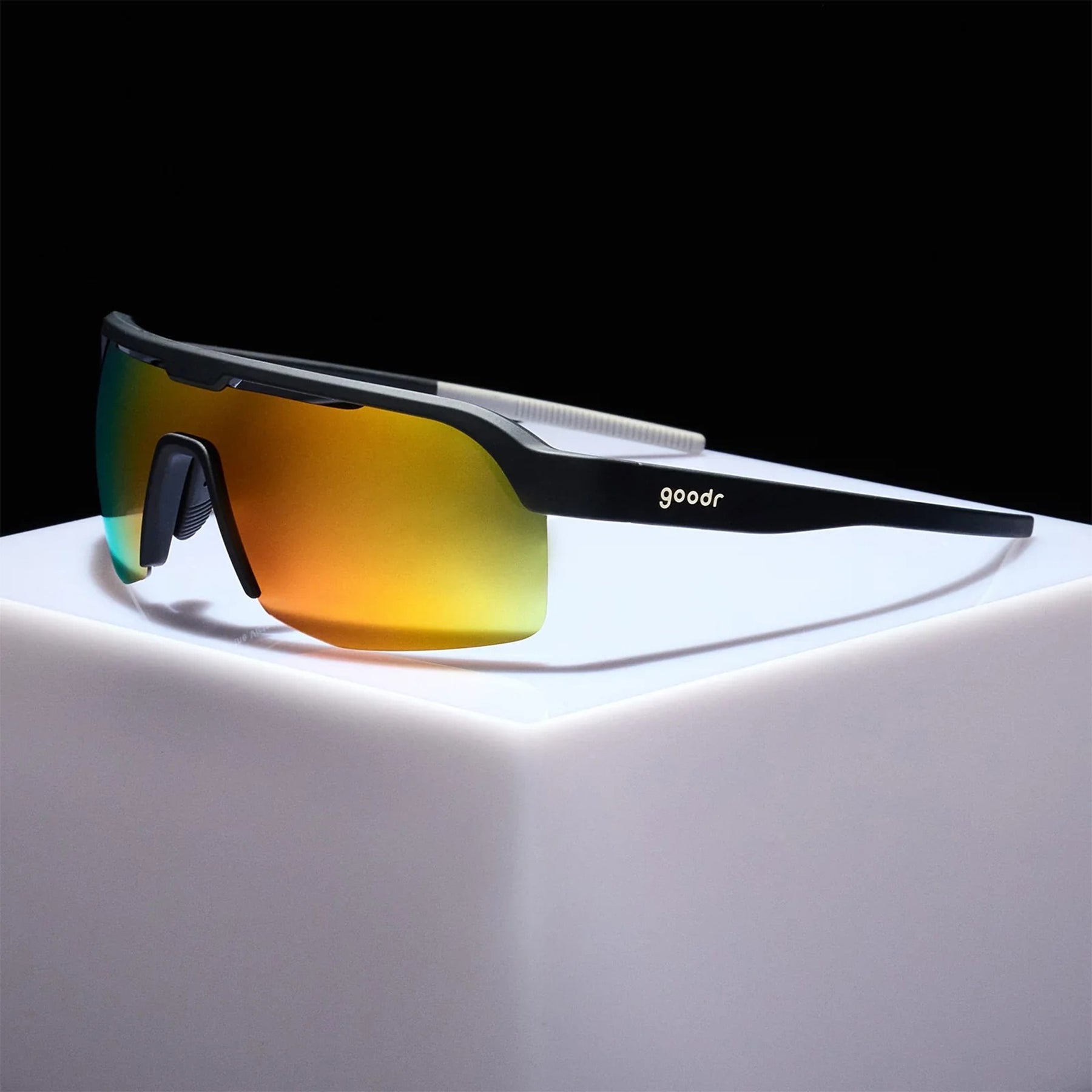 Goodr Victory Sunglasses Orange Reflective Polarised Lenses: Black Frame