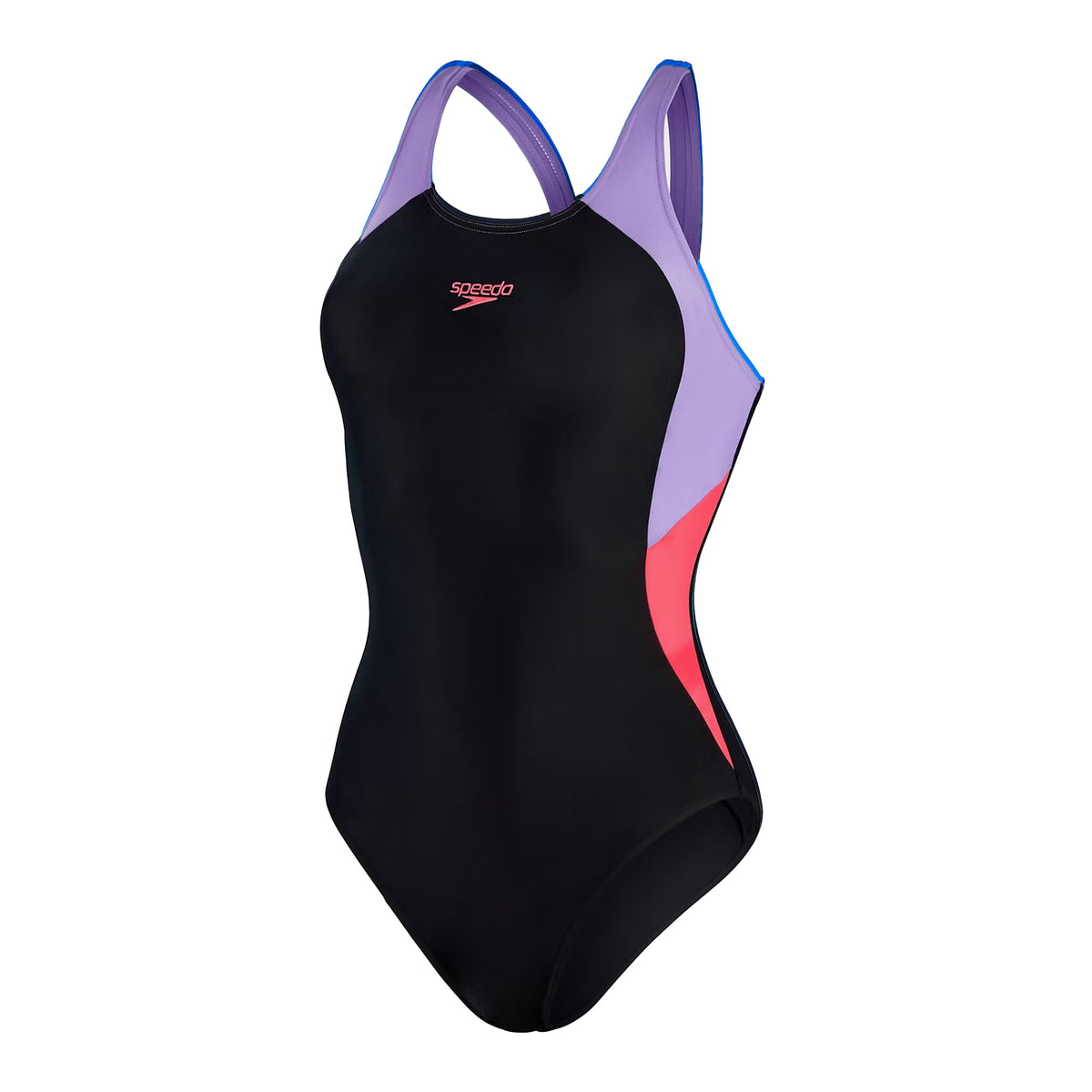 Speedo Womens Colourblock Splice Muscleback Swimsuit: Black/Purple