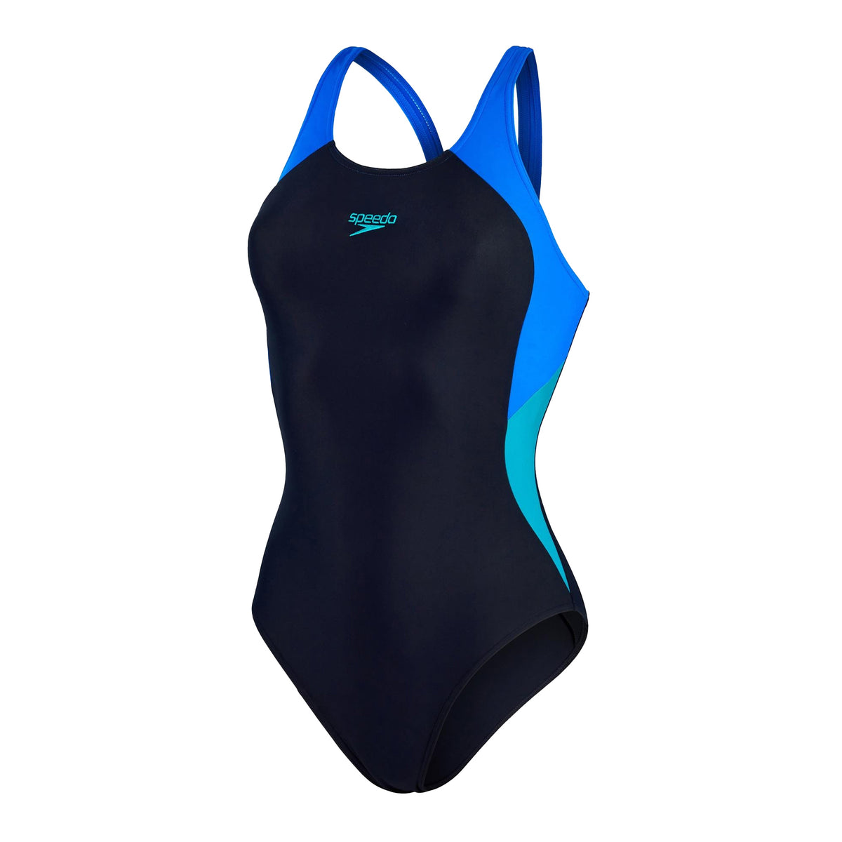Speedo Womens Colourblock Splice Muscleback Swimsuit: Navy/Blue