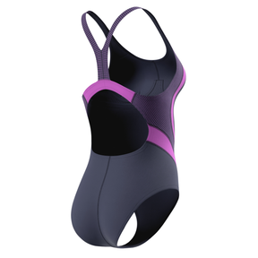 Speedo Women's Quantum Rib Splice Swimsuit: Peacoat/Neon Jelly