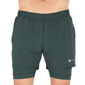 Virtus Zayne Mens 2 in 1 Running Shorts: Dusty Forest