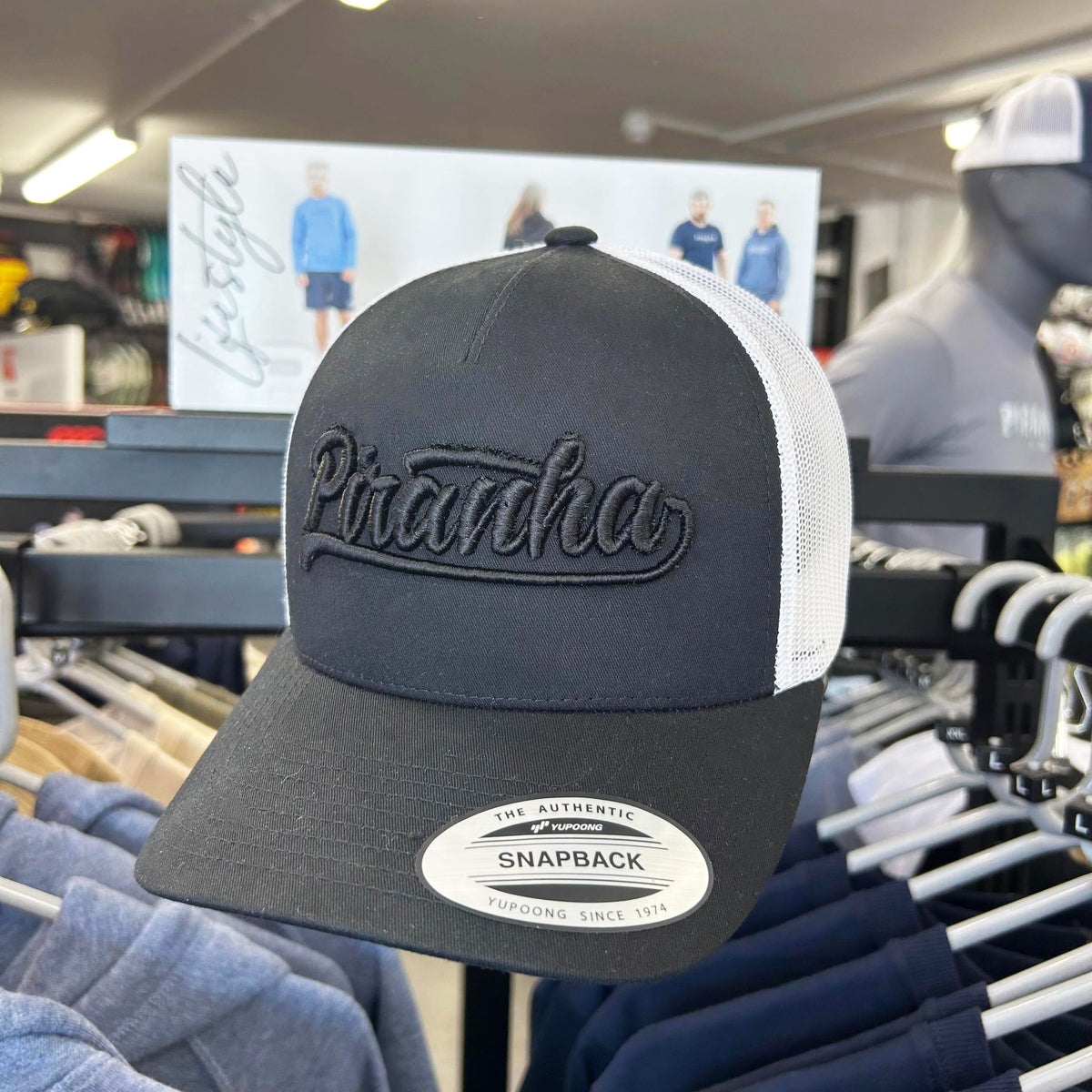 Piranha Baseball Cap: Black/White