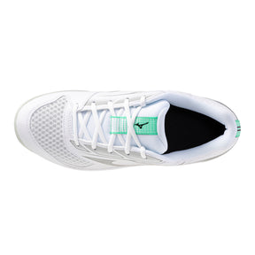 Mizuno Cyclone Speed Junior Netball Shoes: White/Black/Frozen Emerald