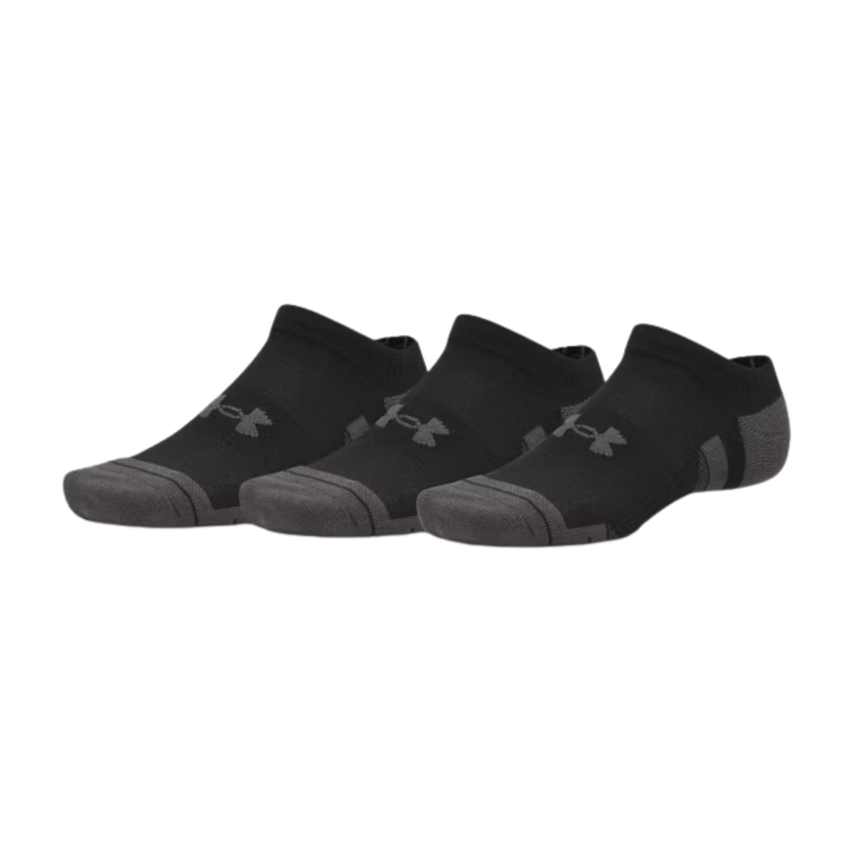 Under Armour Performance No Show Socks 3 Pack: Ultimate Black/Jet Grey