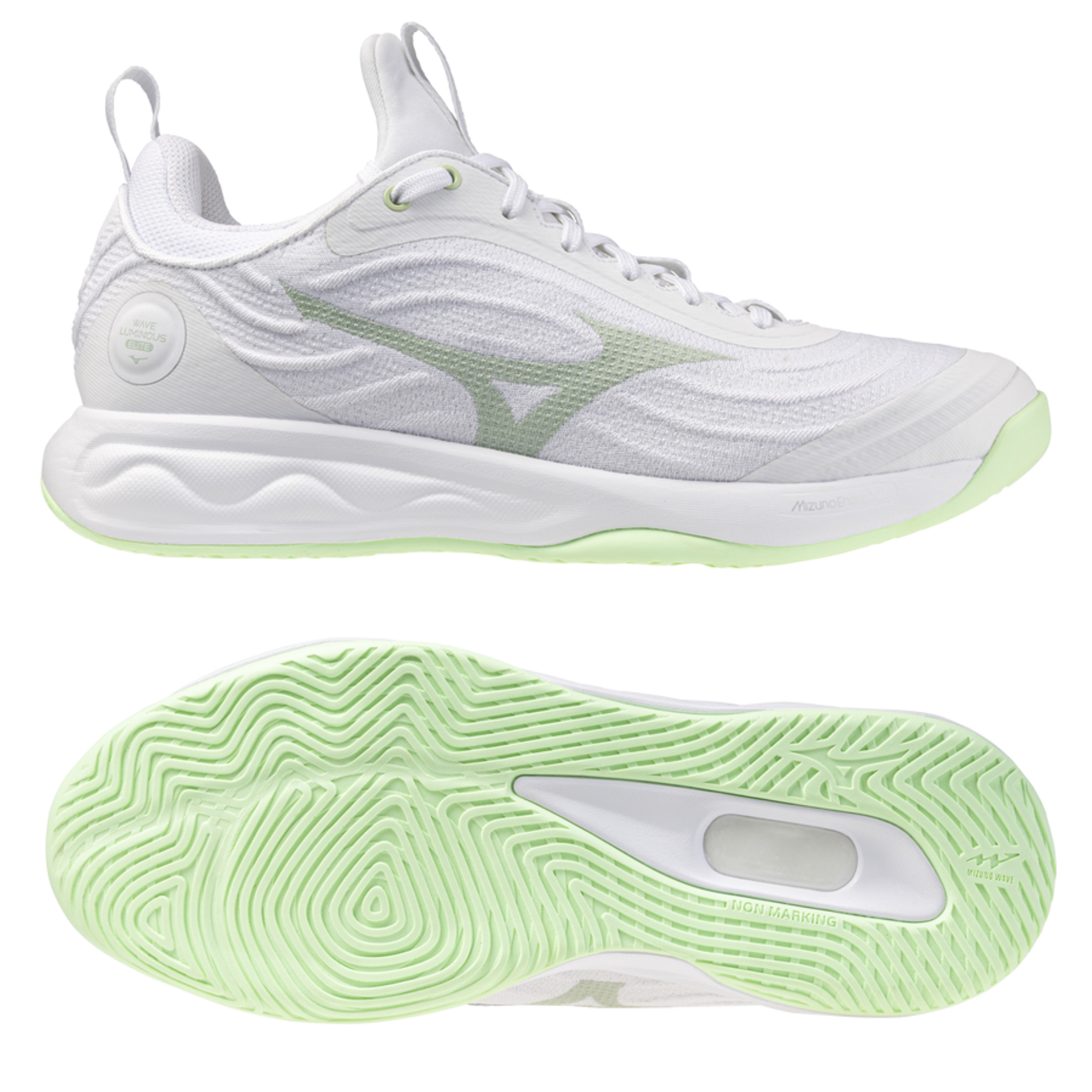 Mizuno Wave Luminous Elite Netball Shoes: White/Aqua Grey/Ambrosia