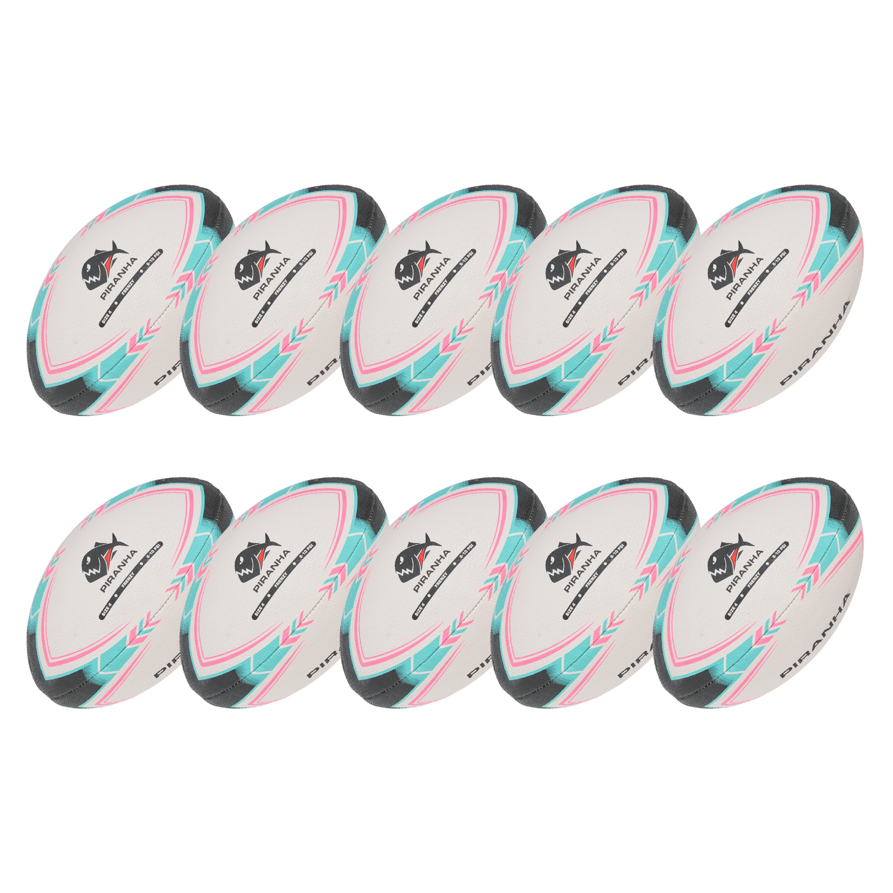 Piranha Frenzy Rugby Ball (Pack of 10)