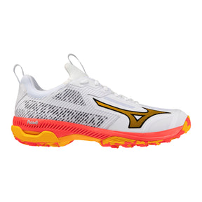Mizuno Wave Panthera 2 Astro Hockey Shoes: White/Fiery Coral/Citrus