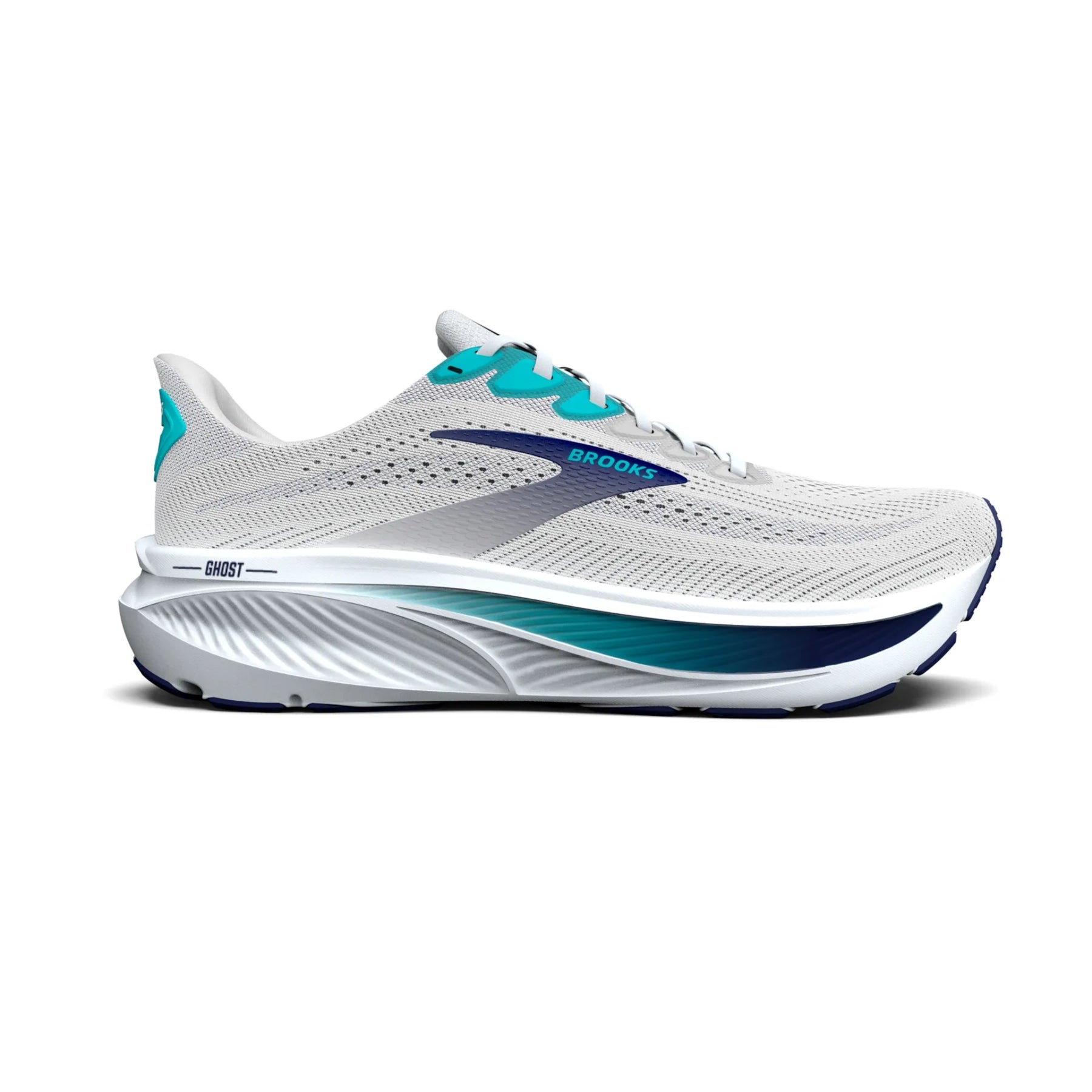 Brooks Ghost 17 Mens Running Shoes: White/Beacon Blue/Ipanema