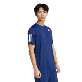 Adidas Club 3 Stripe Mens Tennis Tee: Navy