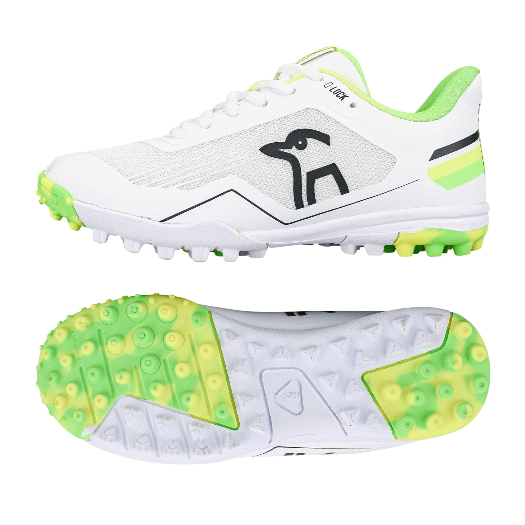 Kookaburra KC 5.0 Junior Rubber Cricket Shoes 2025: White/Lime