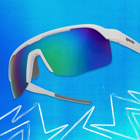 Goodr Aqua Shock Sunglasses Blue Reflective Polarised Lenses: White Frame
