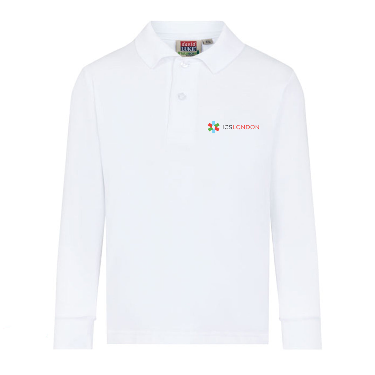 ICS London 100% Cotton Long Sleeve Polo Shirt: White