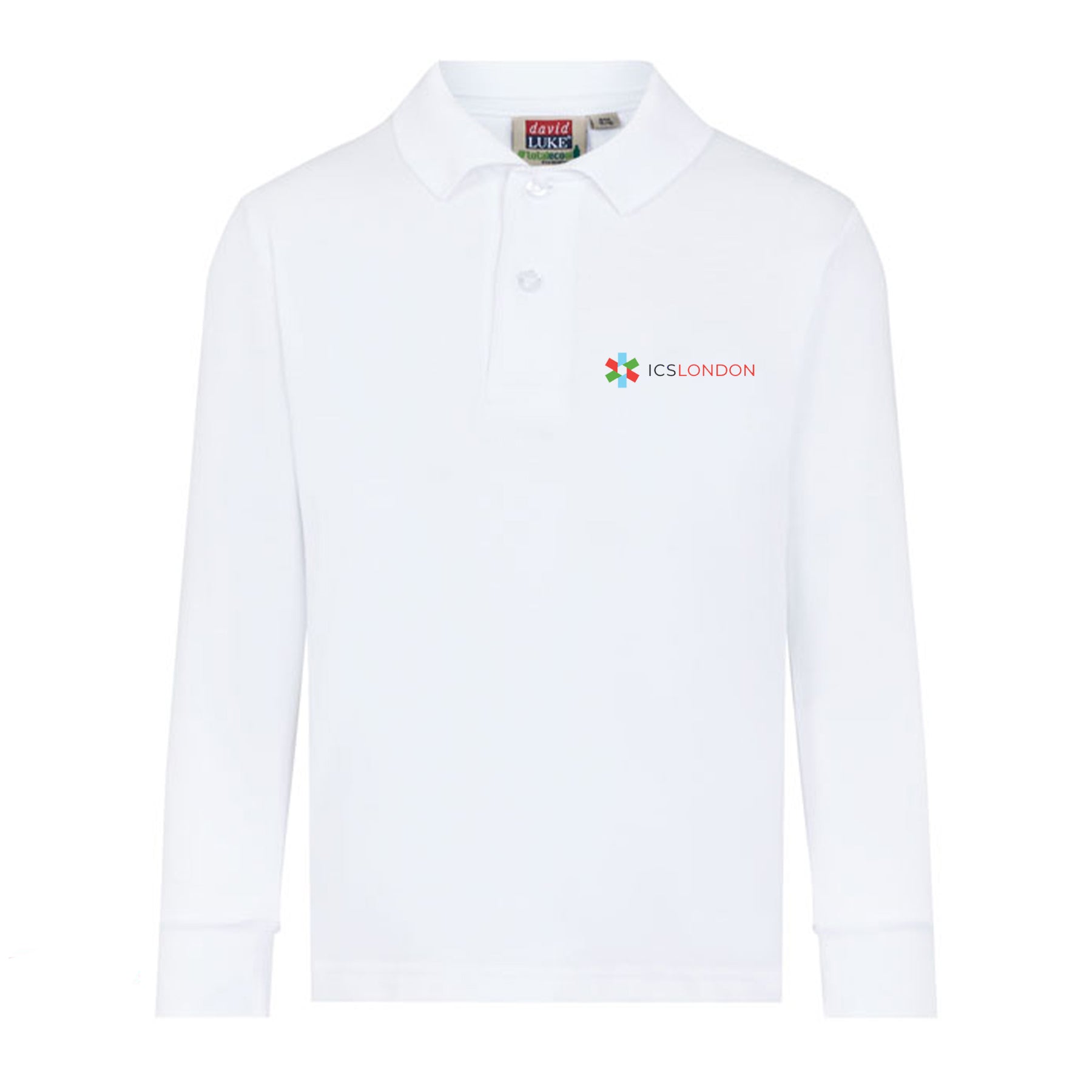 ICS London 100% Cotton Long Sleeve Polo Shirt: White