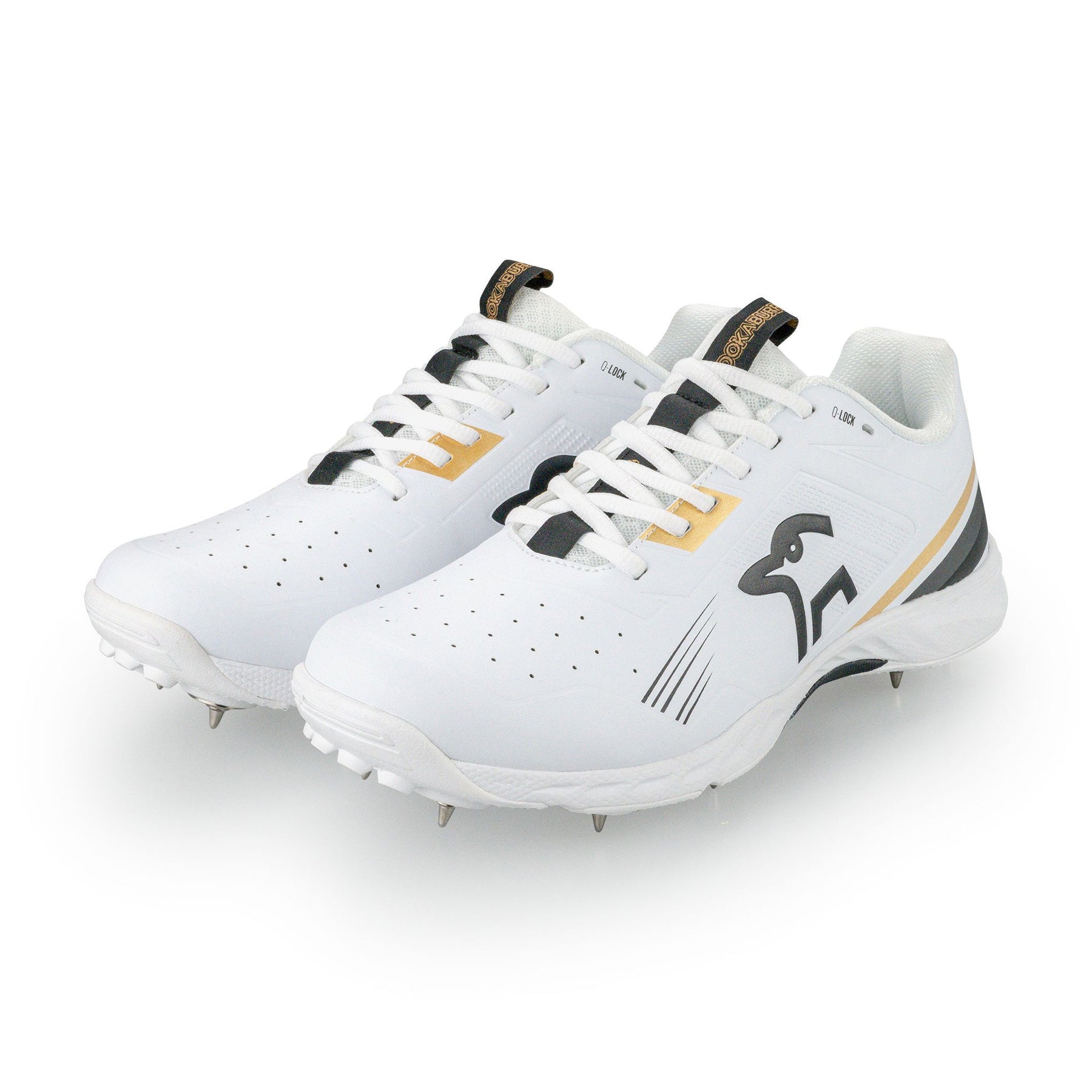 Kookaburra KC 3.0 Senior Spike Cricket Shoes 2025: White/Gold