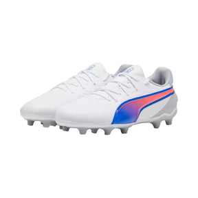 Puma King Match FG/AG Junior Football Boots: White/Bluemazing/Light Grey