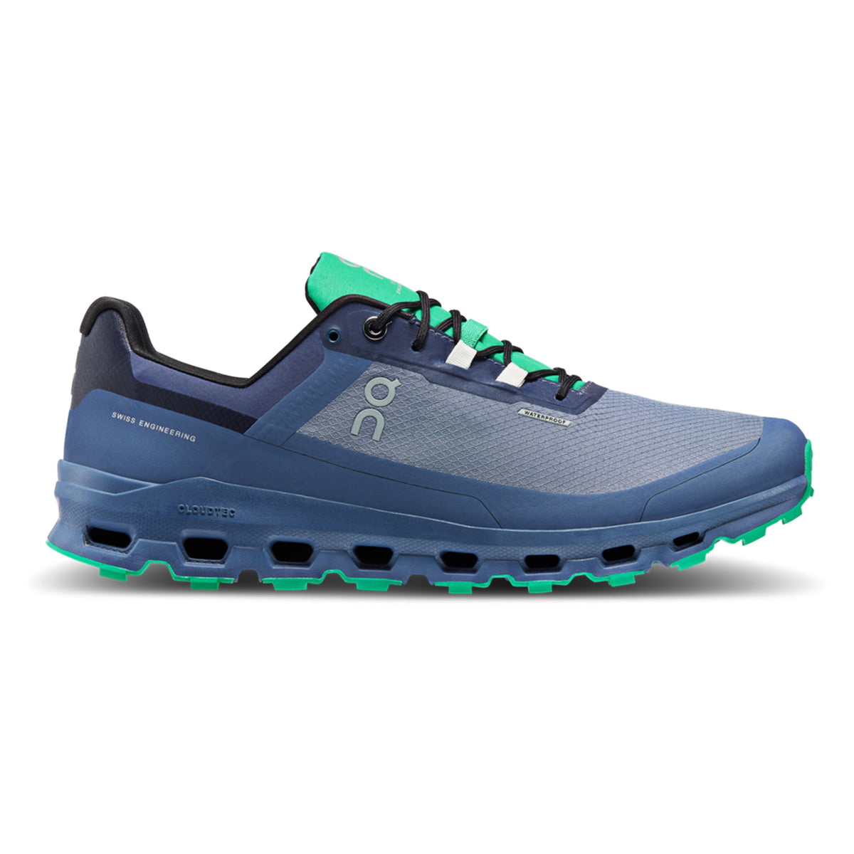 On Cloudvista Waterproof Mens Trail Shoes: Metal/Denim