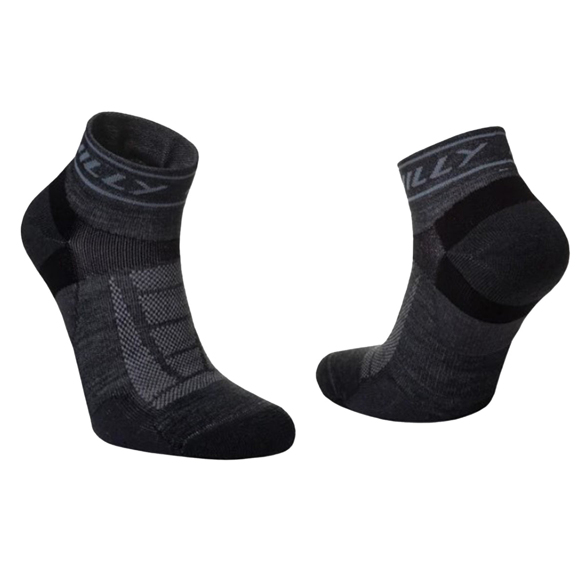 Hilly Trail Quarter Med Running Socks: Charcoal/Black